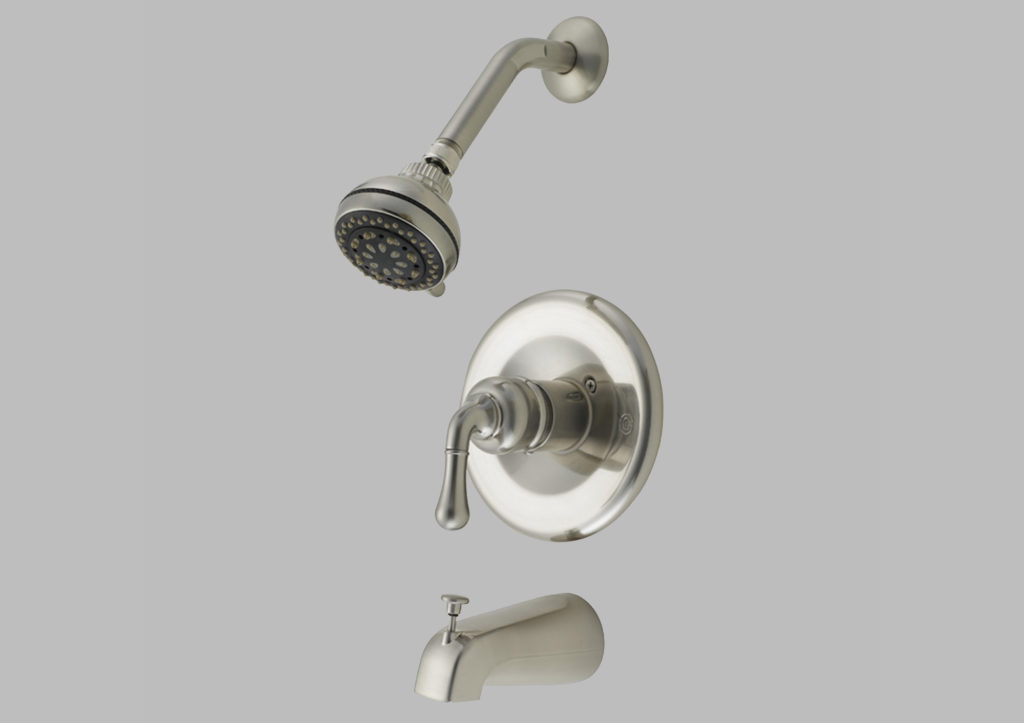 A complete shower fixture set. Great for remodeling, rental properties, apartments, etc. Large quantity available.